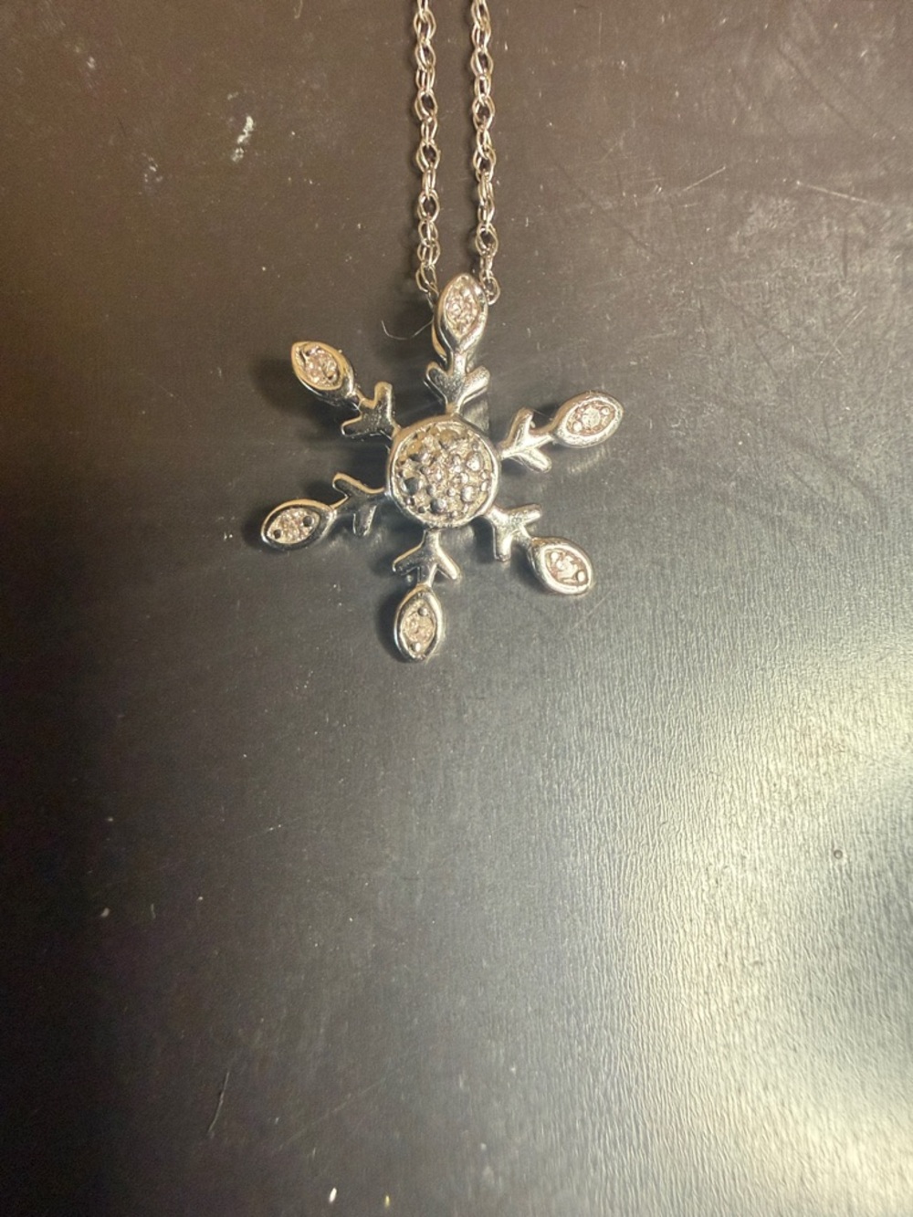 Natural Diamond Silver Snowflake Pendant Necklace